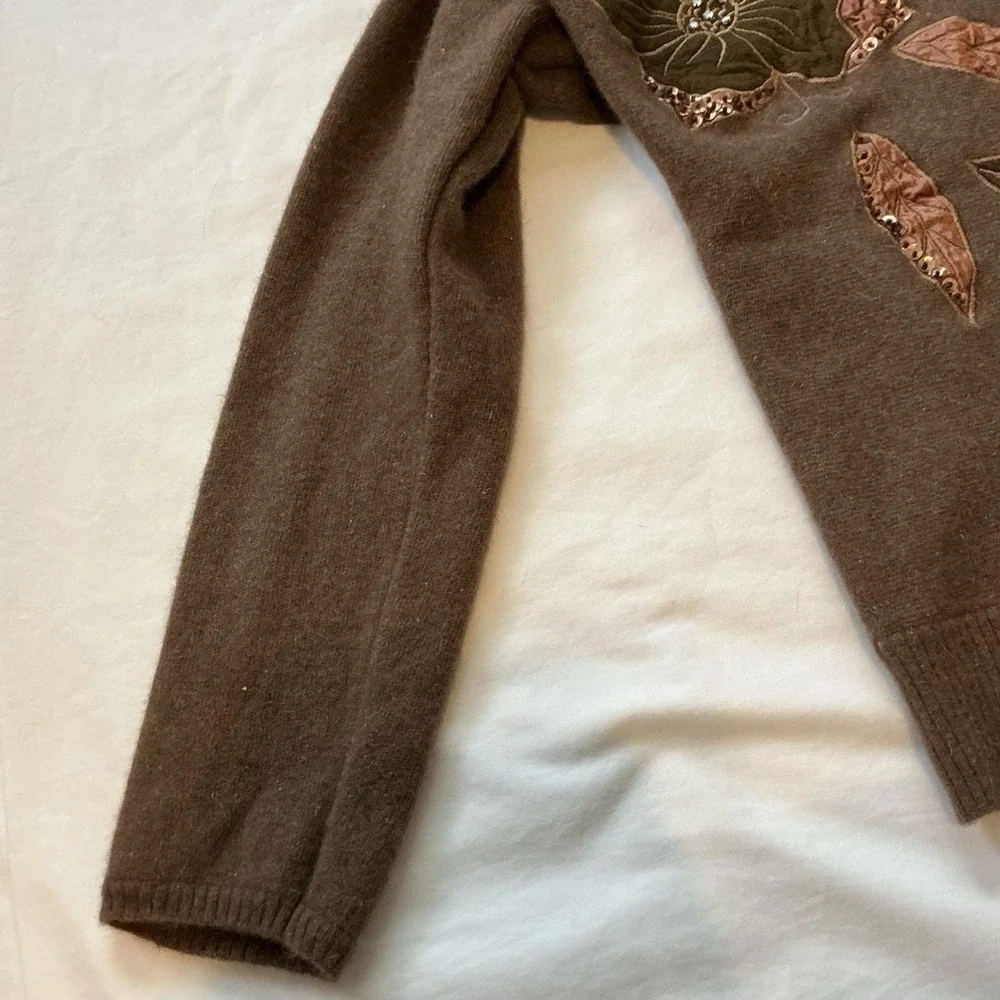Vanessa Vintage Brown Floral Brown V Neck Sweater Boho Cottagecore Size Medium